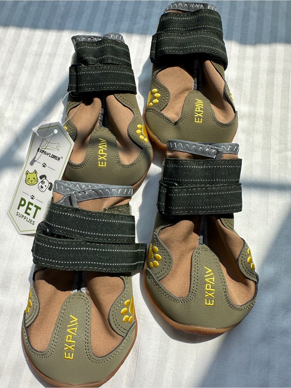 NWT EXPAWLORER Anti-Slip Waterproof Dog Boots - Set of 4 (Olive Green/Tan) size8